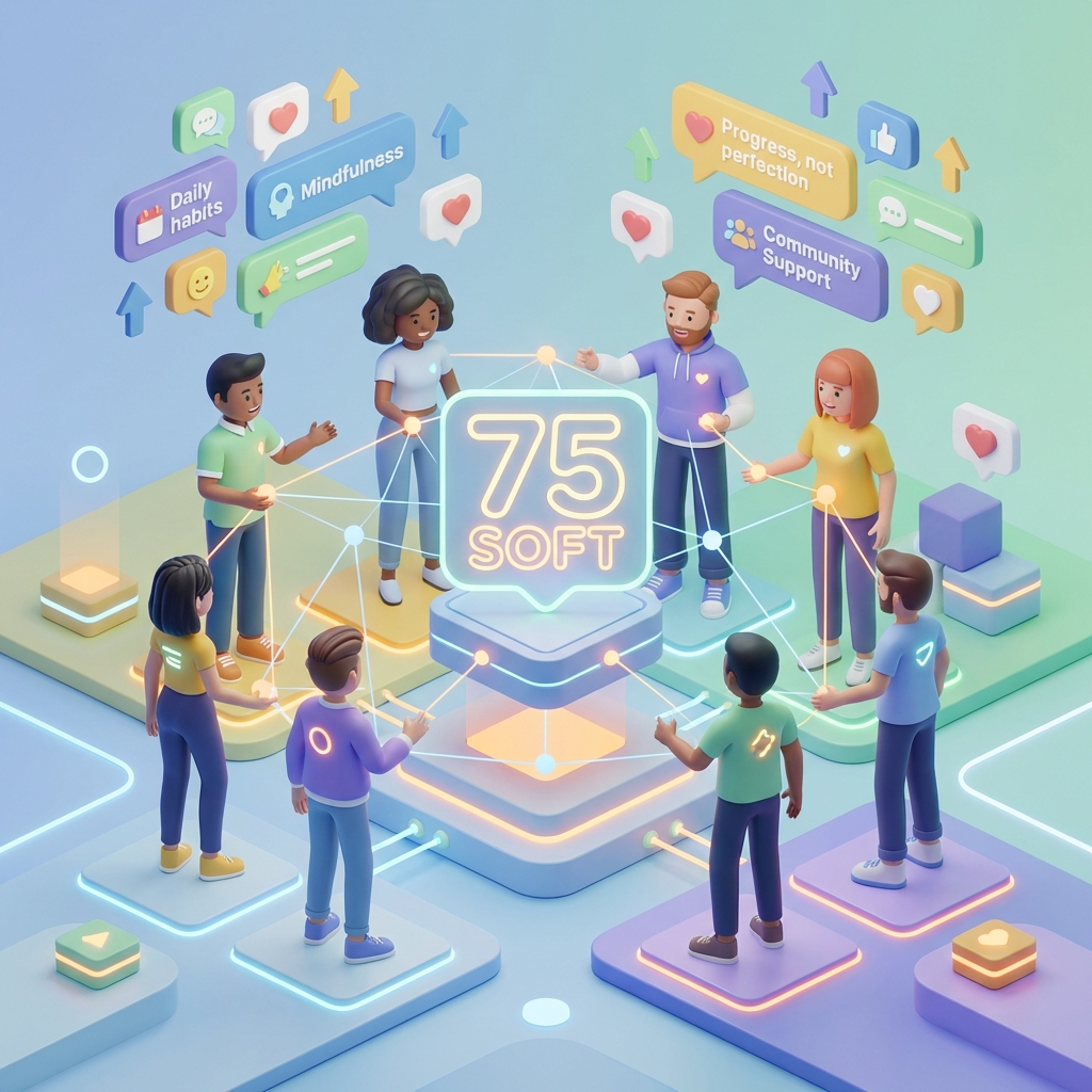 3D illustration of a digital community discussing 75 Soft, representing Reddit threads